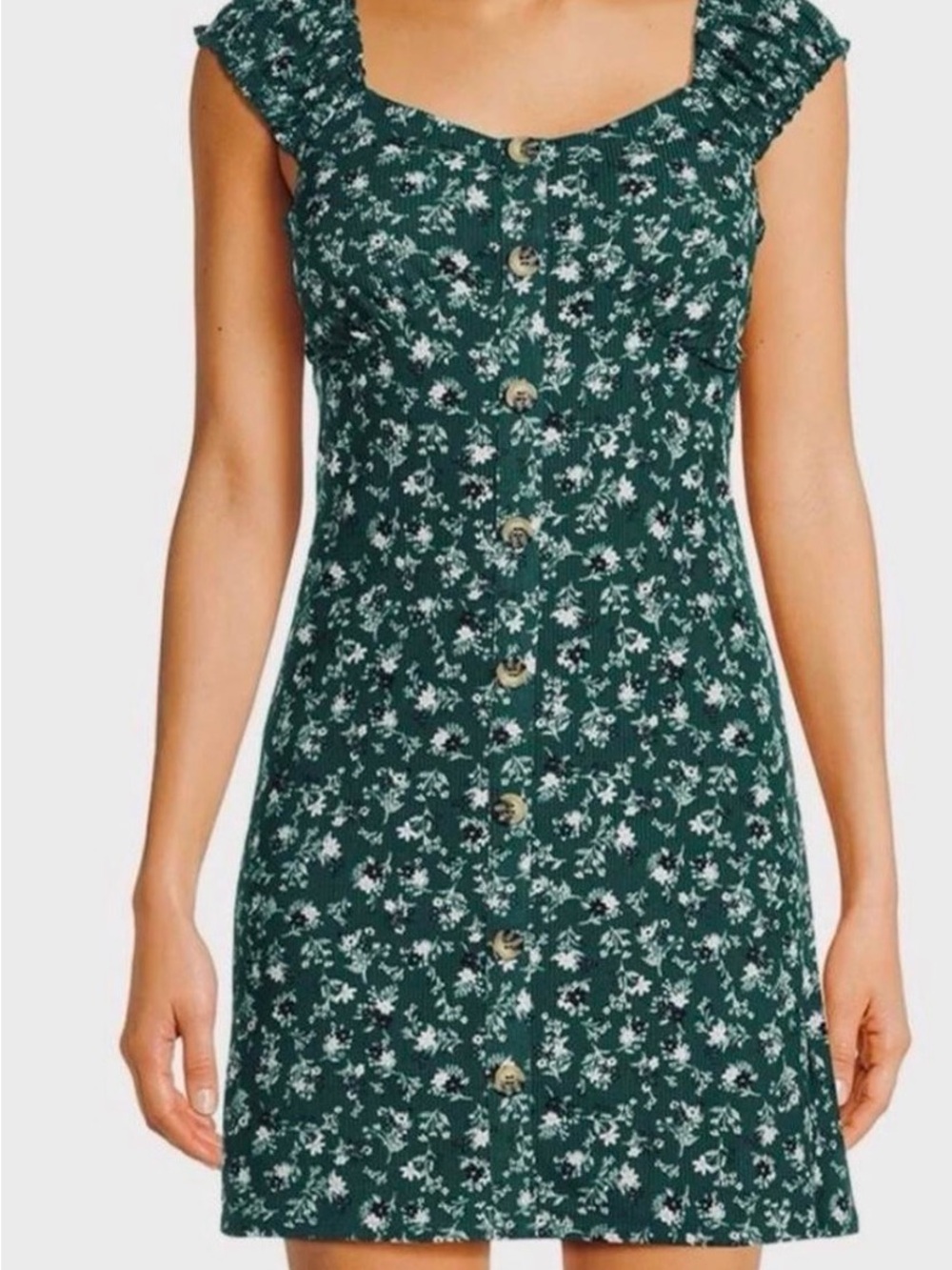 No Boundaries Green Floral Button-Front Mini Dress